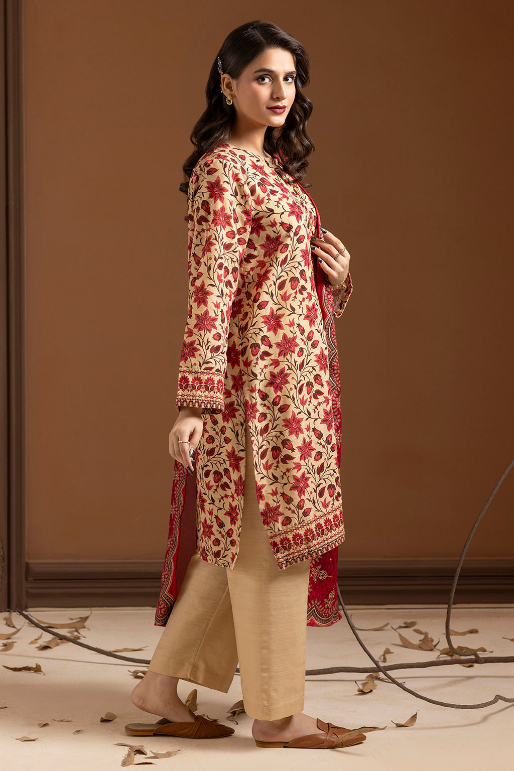 Embroidered Kurta Shawl Trouser - 2710