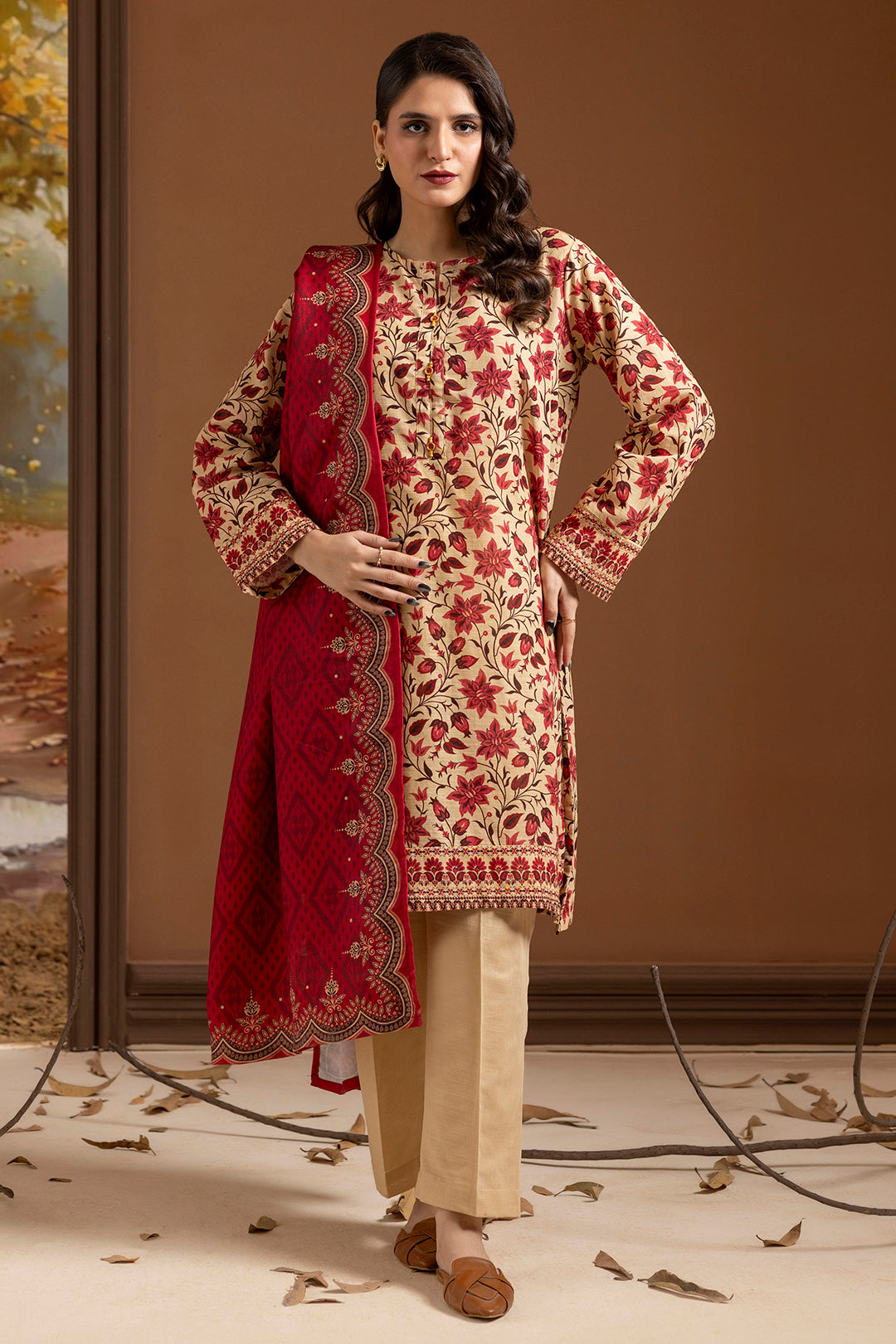 Embroidered Kurta Shawl Trouser - 2710