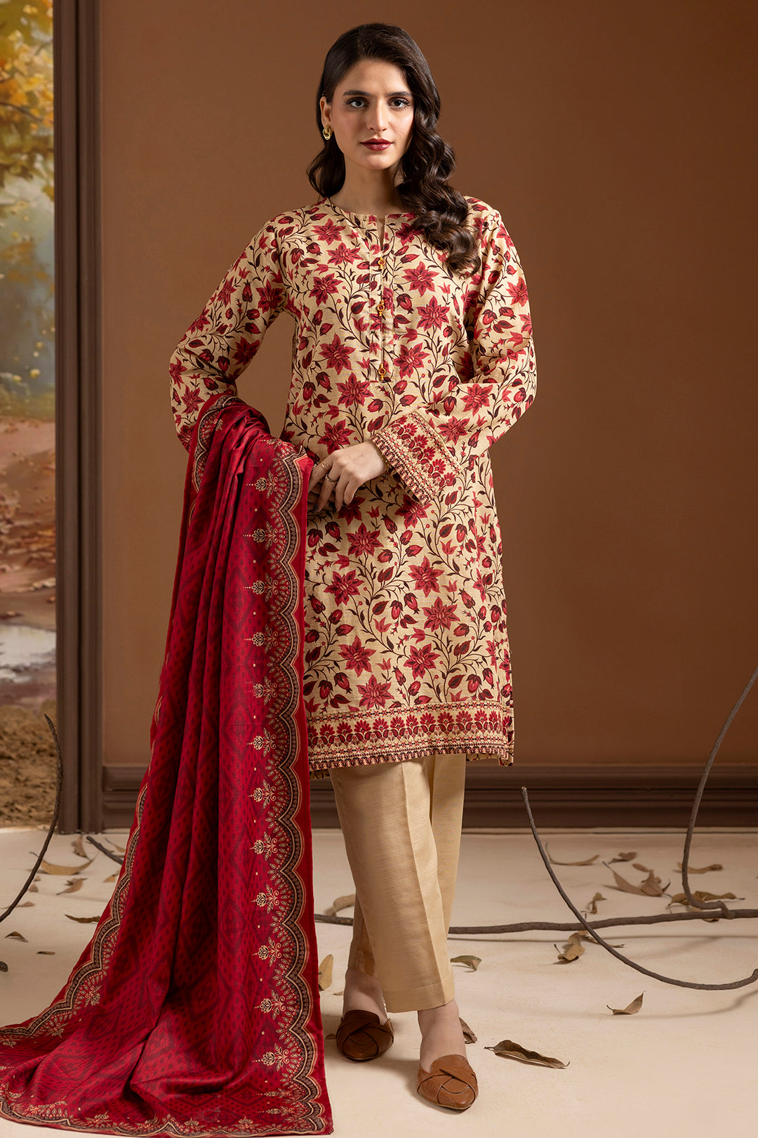 Embroidered Kurta Shawl Trouser - 2710