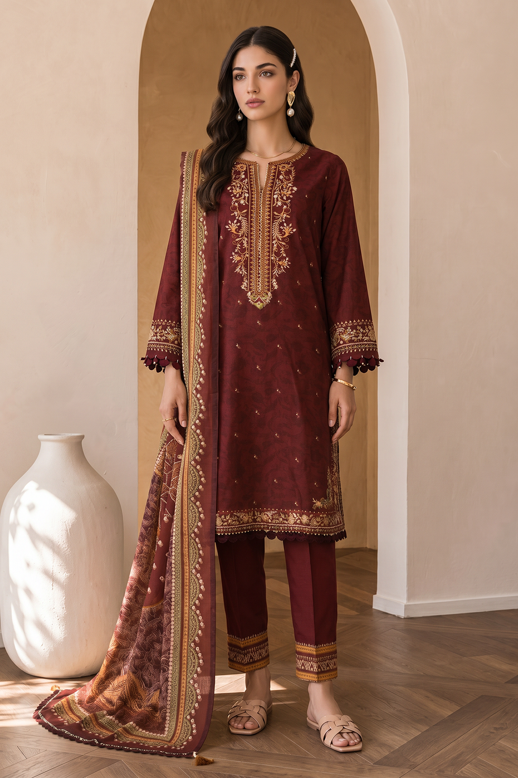 Embroidered Shirt Shalwar Dupatta - 0058