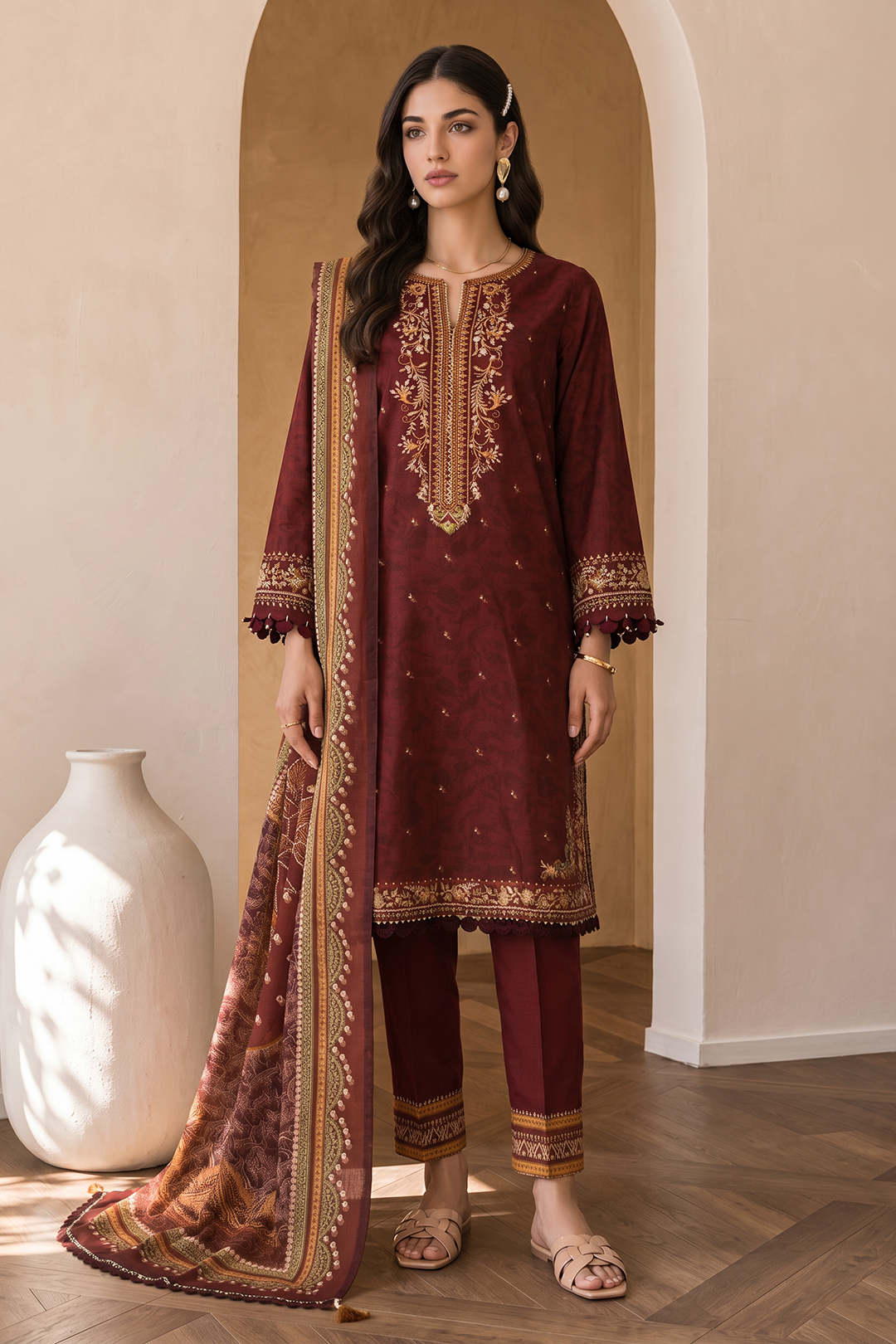 Embroidered Shirt Shalwar Dupatta - 0058