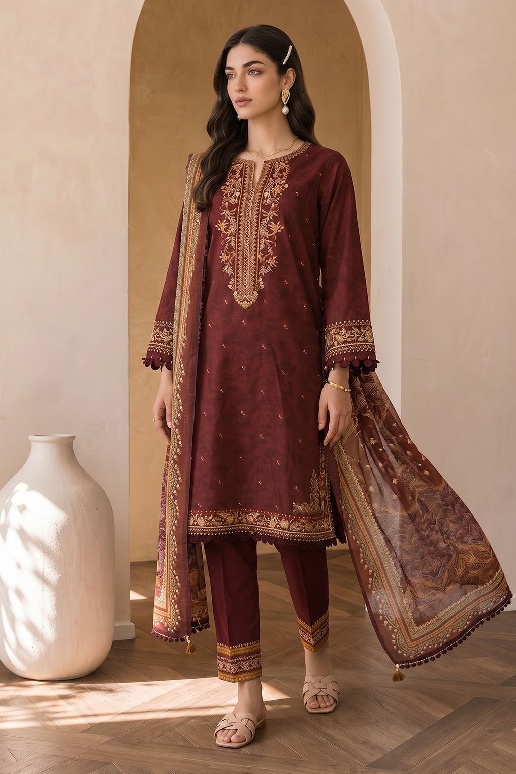Embroidered Shirt Shalwar Dupatta - 0058