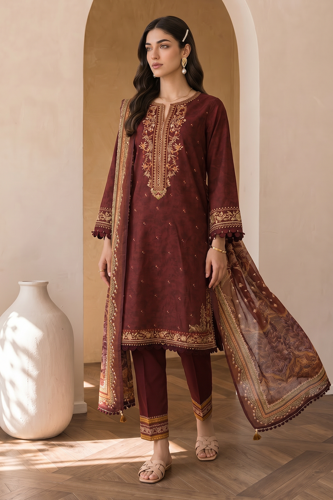 Embroidered Shirt Shalwar Dupatta - 0058