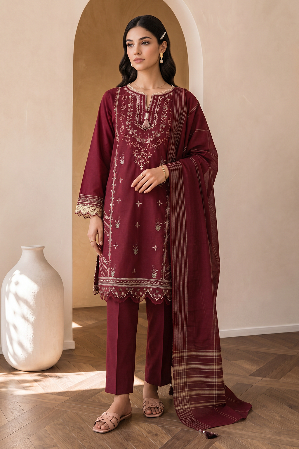 Embroidered Shirt Shalwar Dupatta - 0061