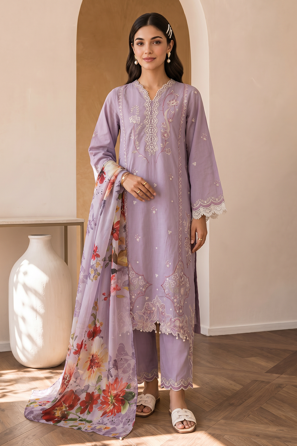 Embroidered Shirt Shalwar Dupatta - 0075