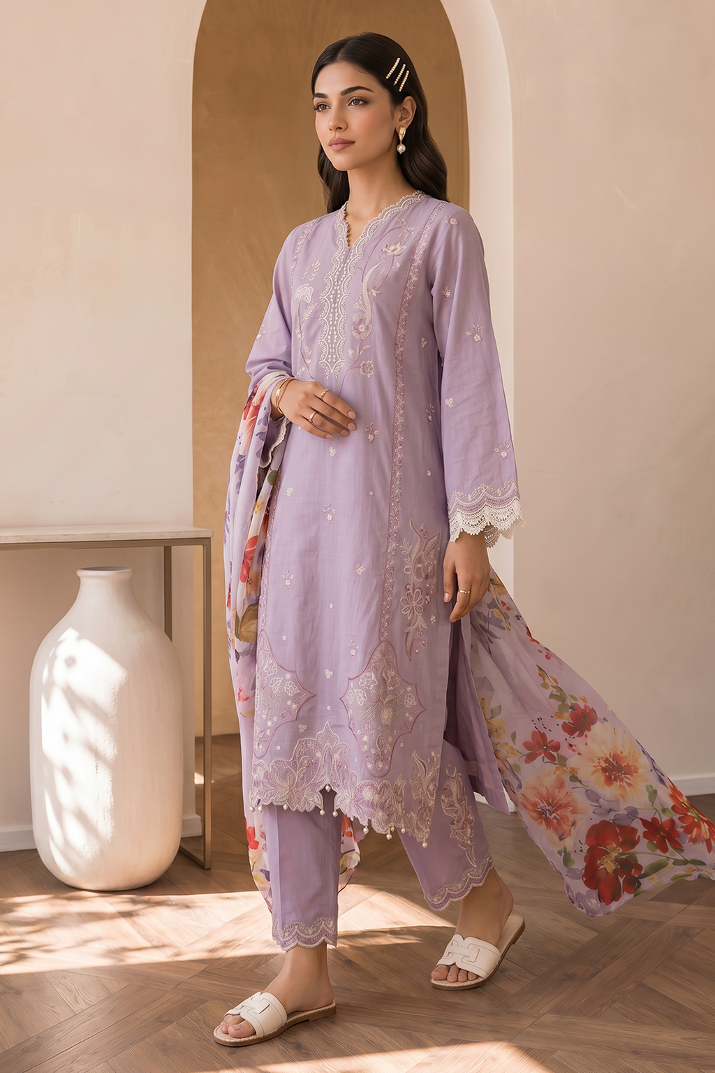 Embroidered Shirt Shalwar Dupatta - 0075