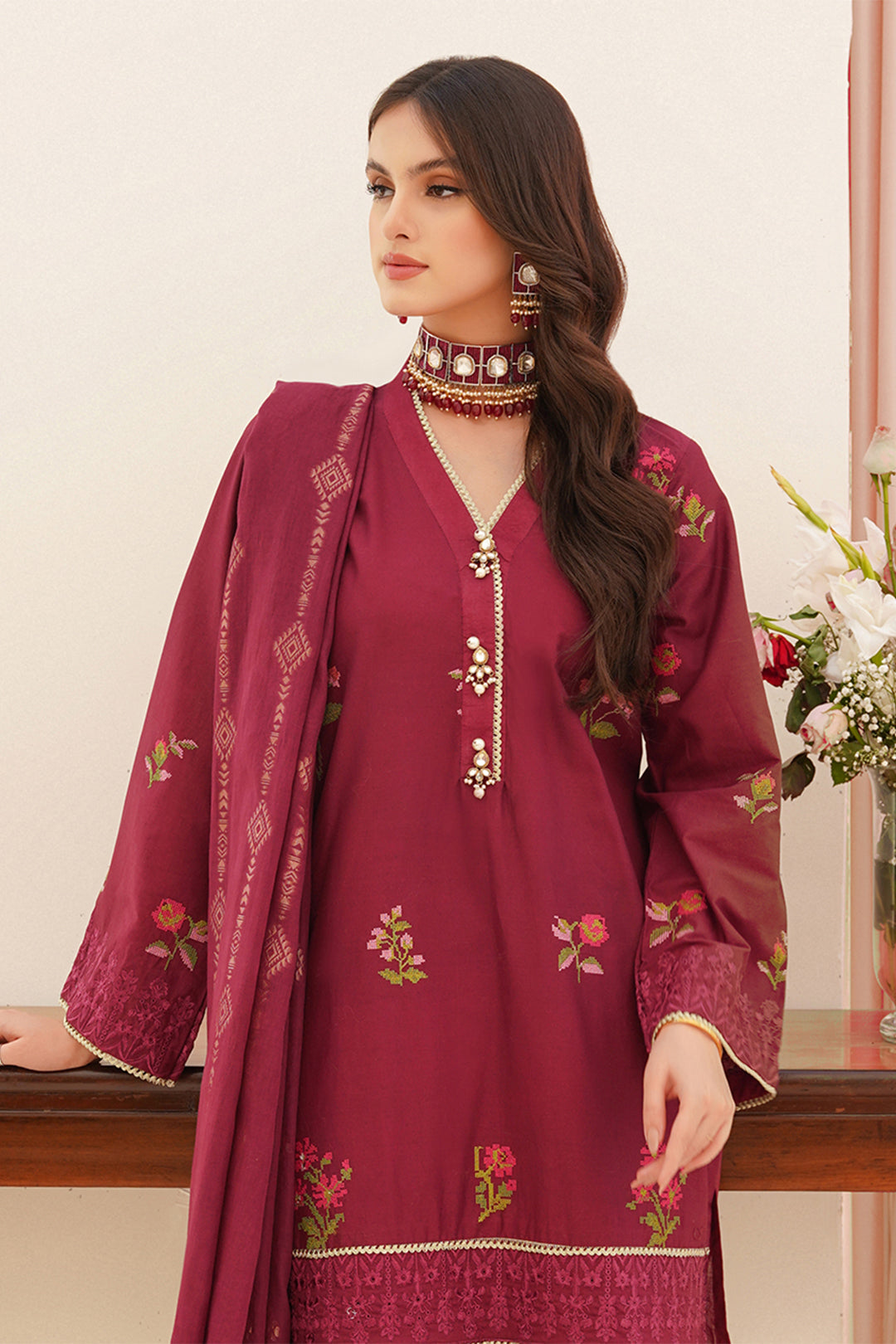 Embroidered Shirt Shalwar Dupatta - 0354