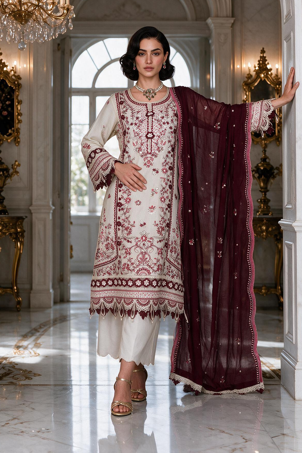 Embroidered Shirt Shalwar Dupatta - 4223