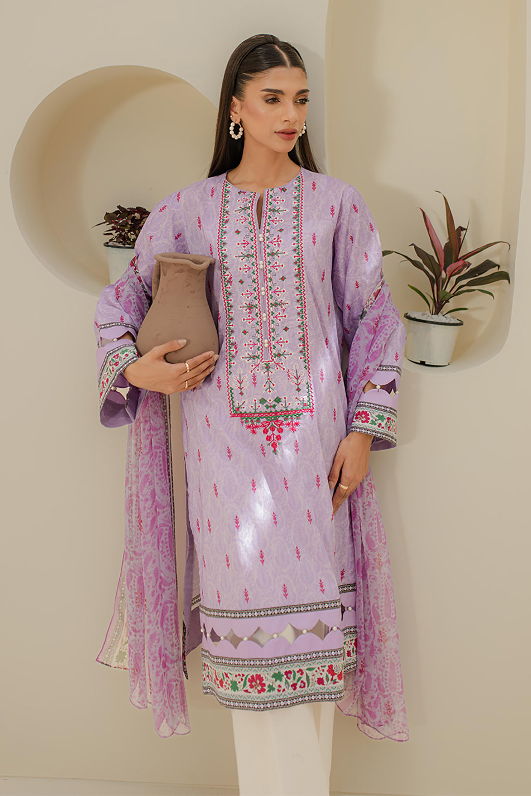 Lawn Embroidered Shirt Dupatta 2 Piece Women Unstitched
