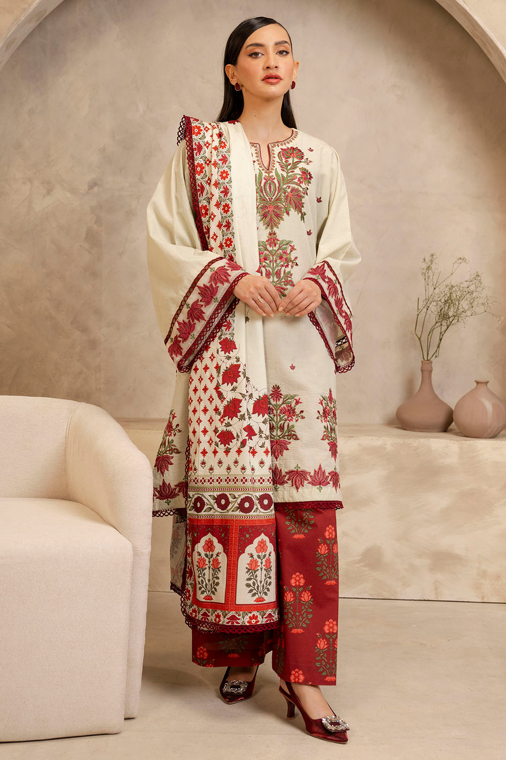 Embroidered Shirt Shalwar Dupatta - 0073