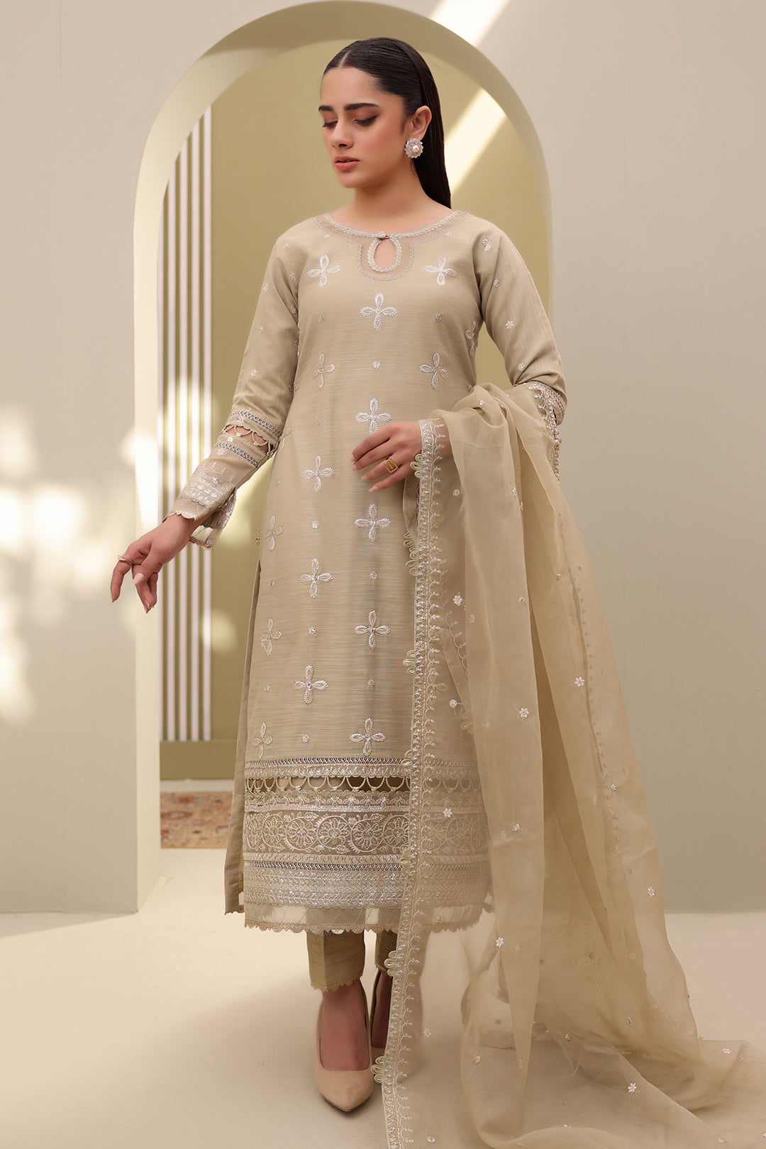 Embroidered Shirt Shalwar Dupatta - 0355