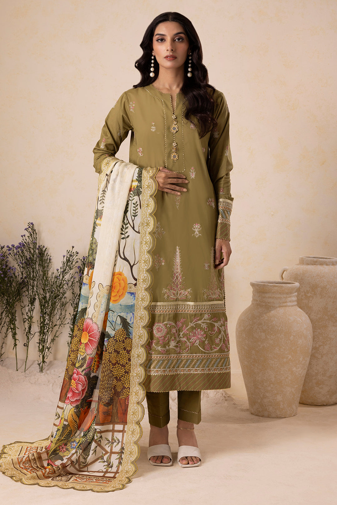 Olive green Unstitched for Women