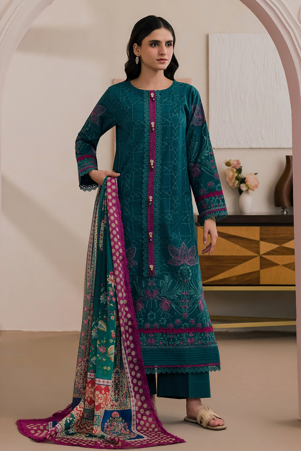 Embroidered Shirt Shalwar Dupatta - 0573