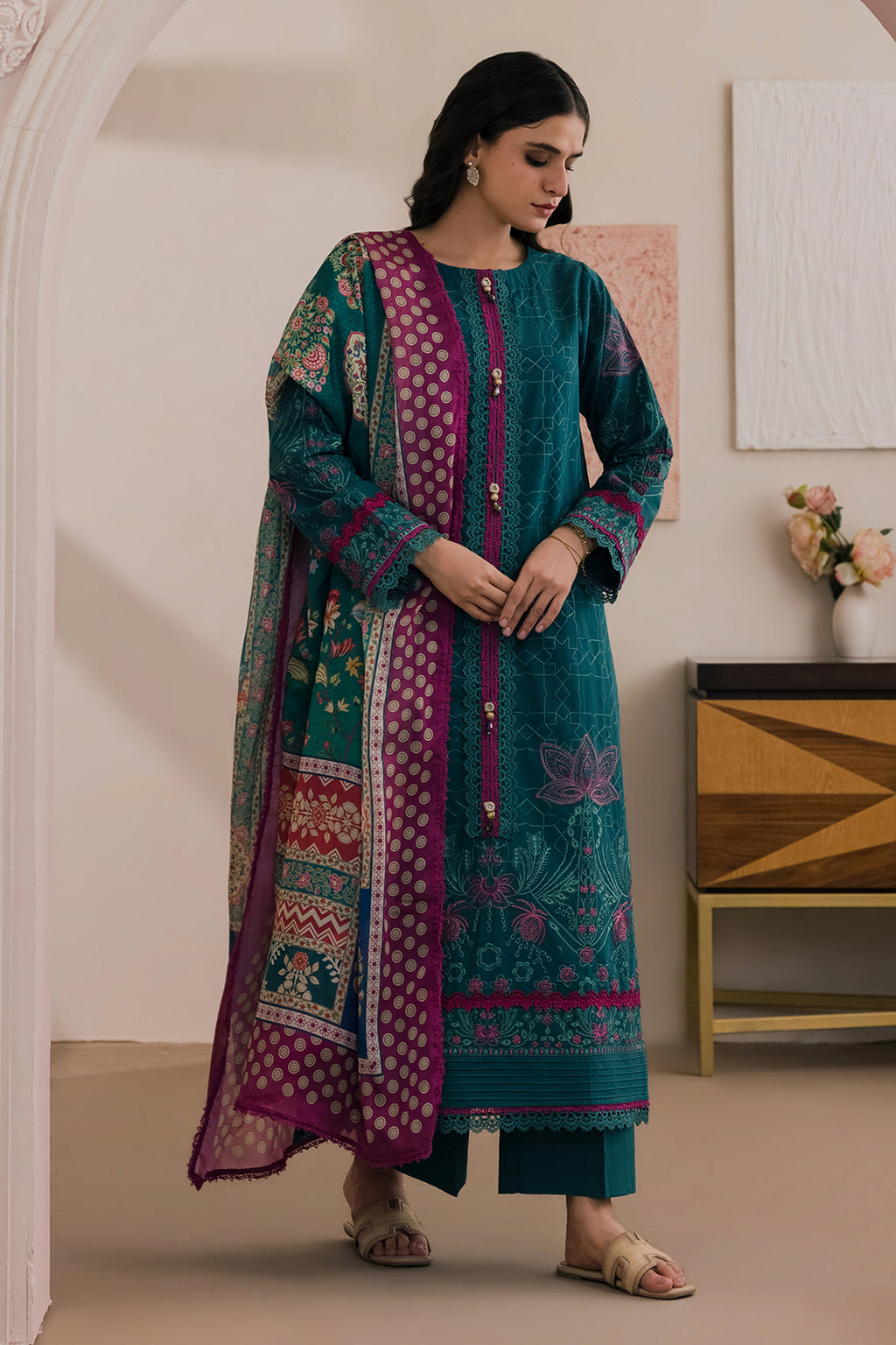 Embroidered Shirt Shalwar Dupatta - 0573