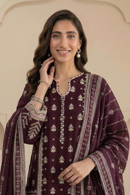 Embroidered Shirt Shalwar Dupatta - 0577