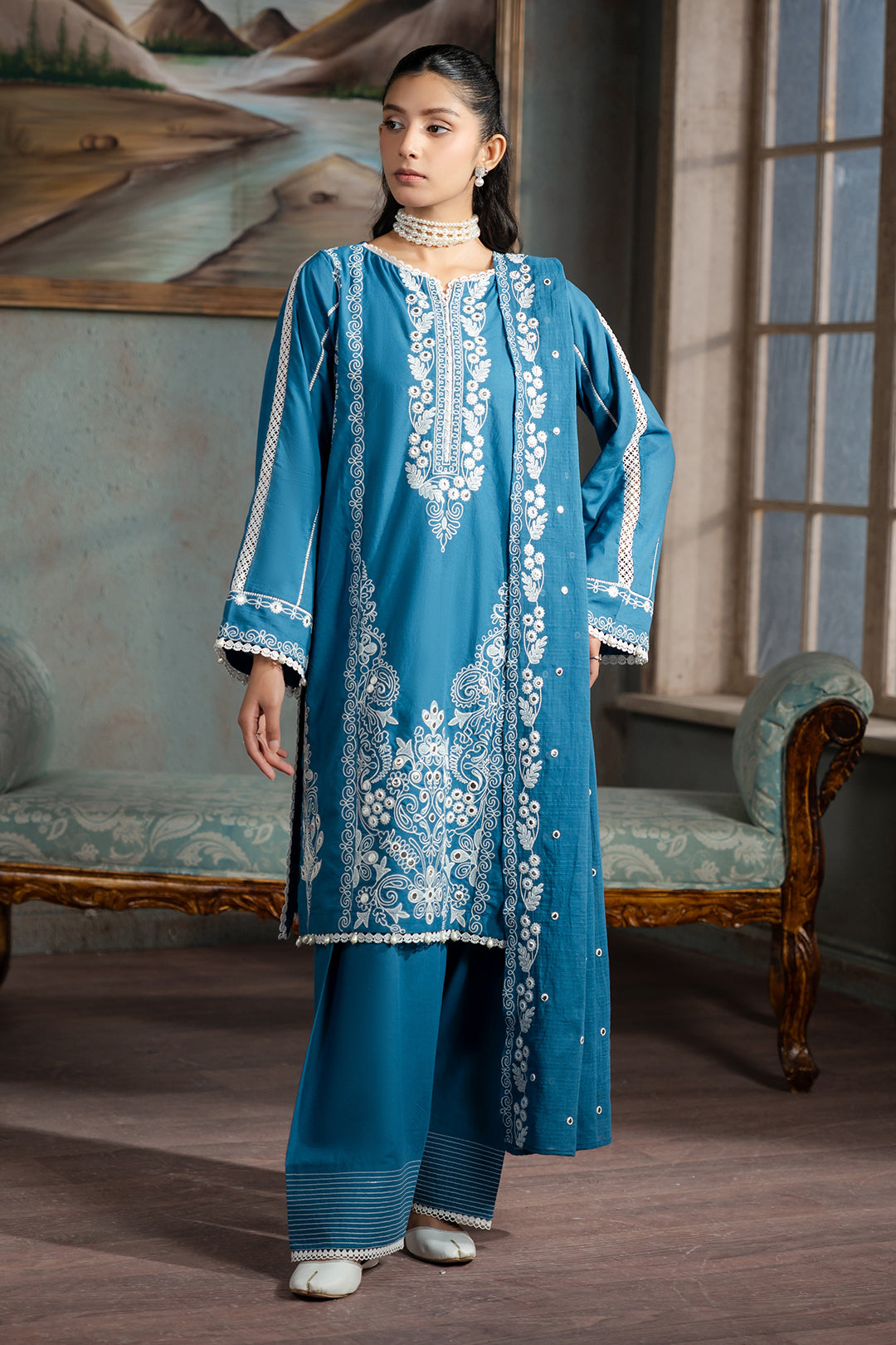 Embroidered Shirt Shalwar Dupatta - 0586
