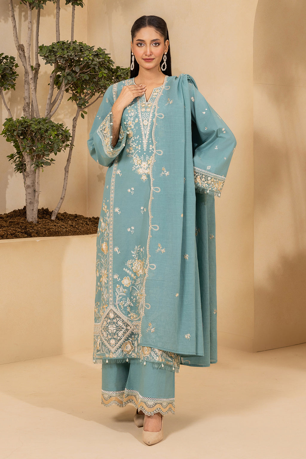 Embroidered Shirt Shalwar Dupatta - 0656