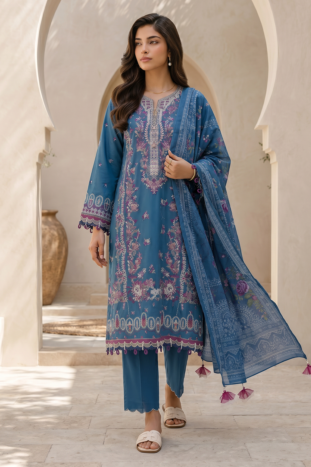 Embroidered Shirt Shalwar Dupatta - 0719