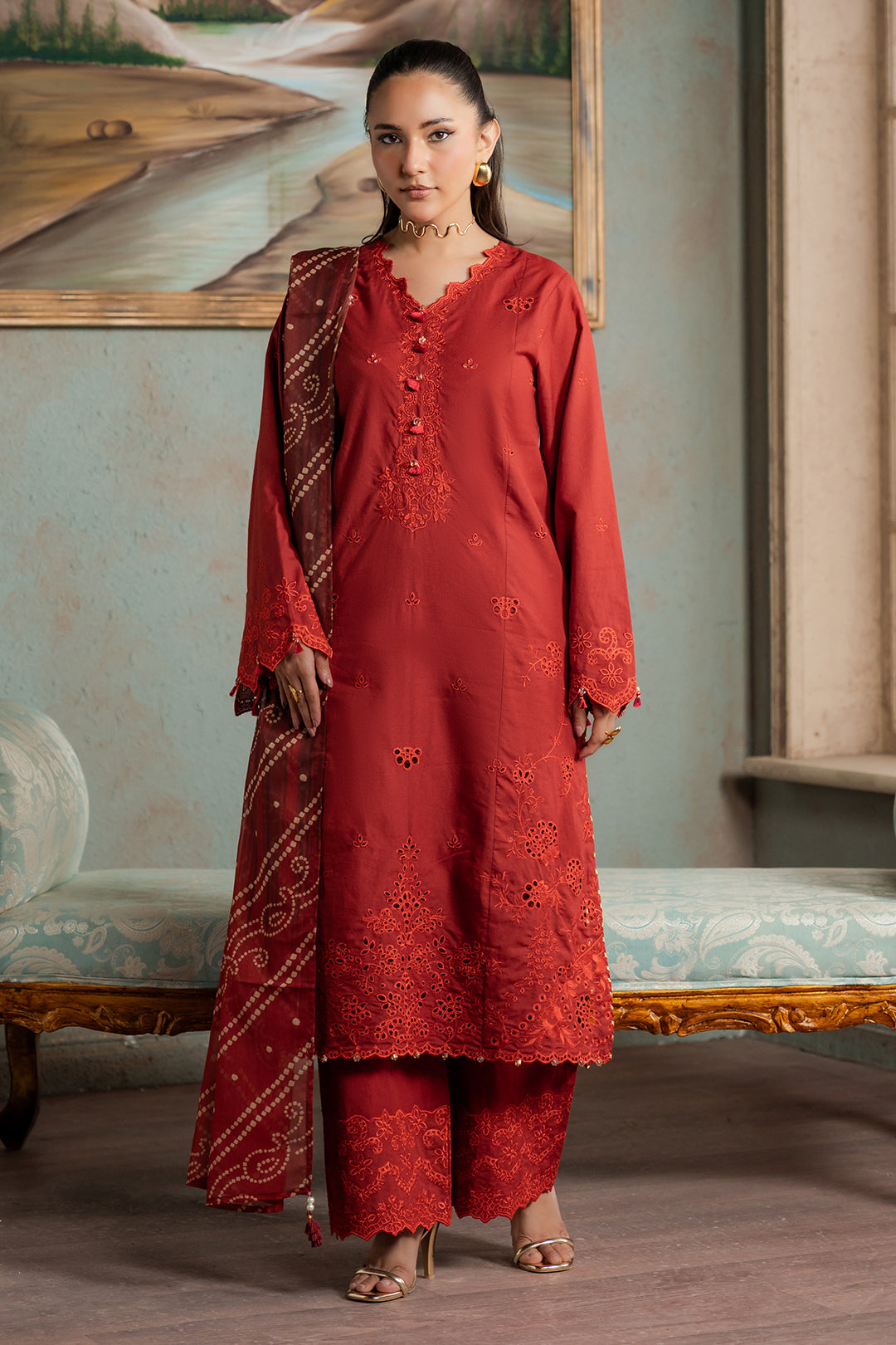 Embroidered Shirt Shalwar Dupatta - 0722