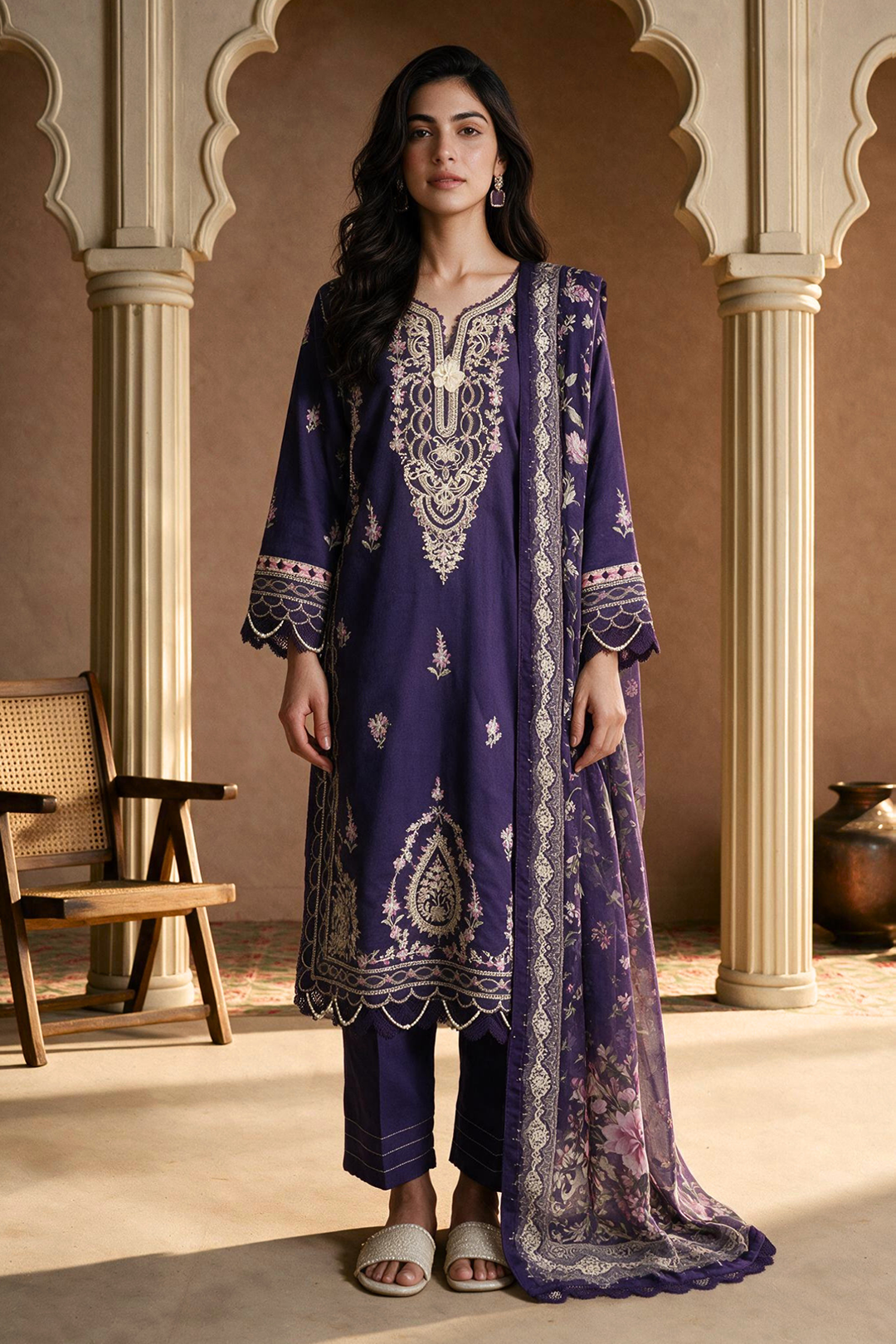 Embroidered Shirt Shalwar Dupatta - 0725