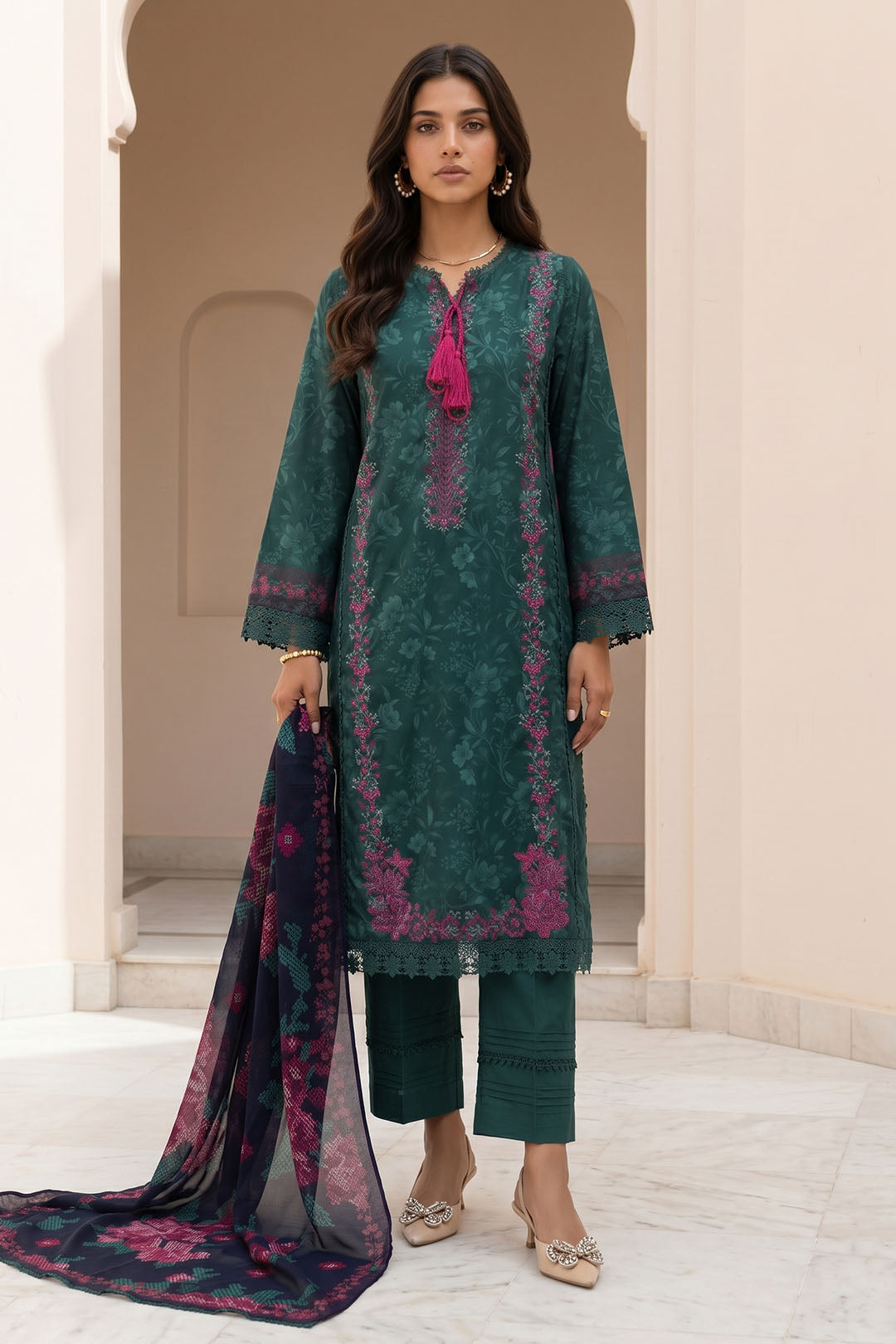 Embroidered Shirt Shalwar Dupatta - 0773