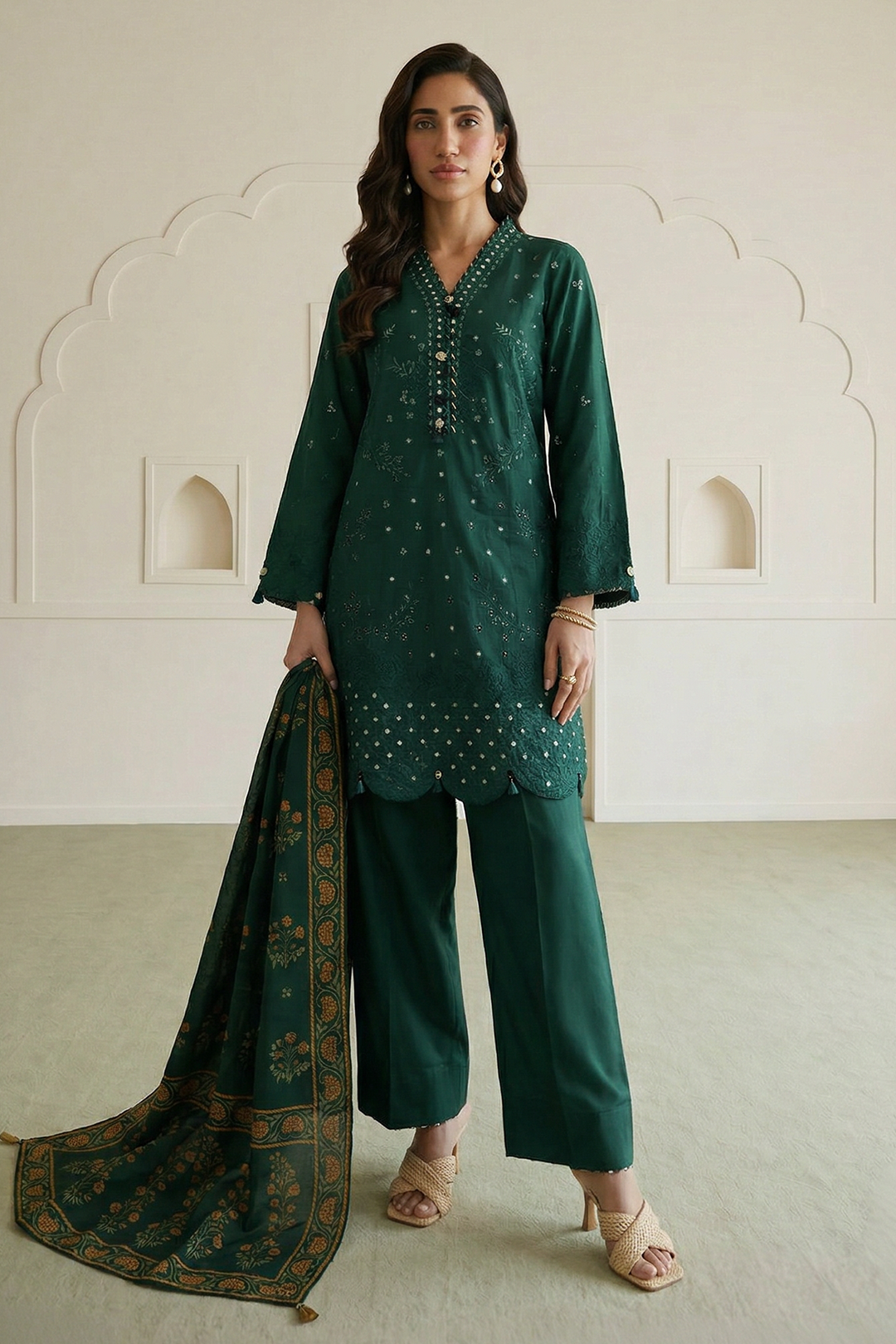 Embroidered Shirt Shalwar Dupatta - 0910