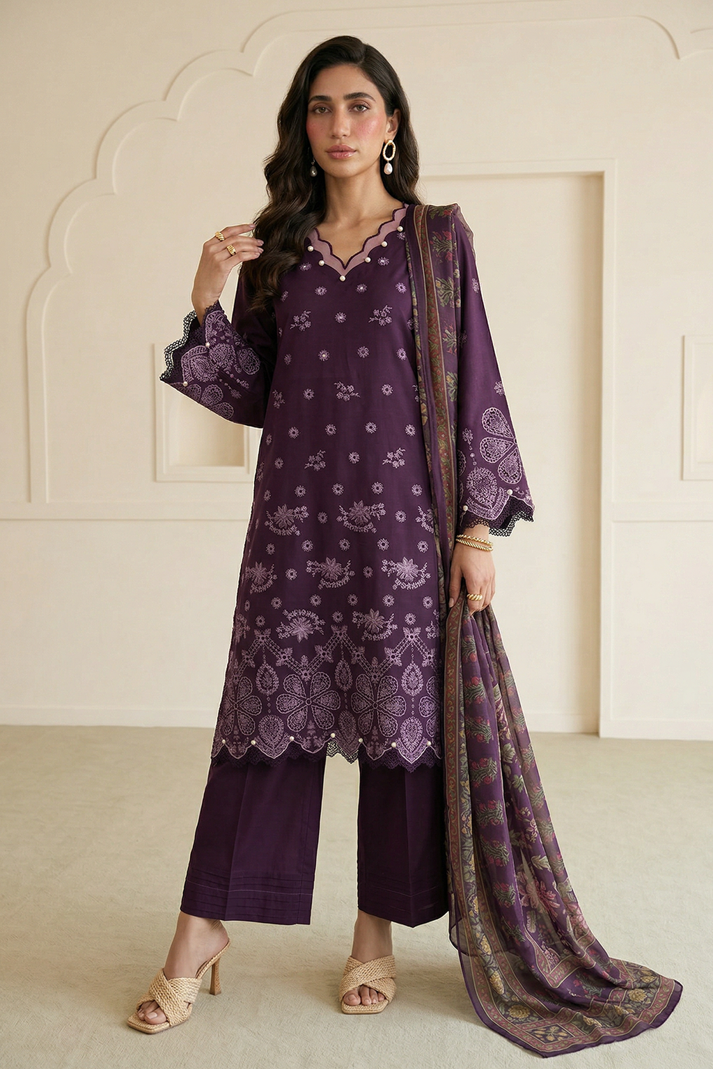 Embroidered Shirt Shalwar Dupatta - 0916