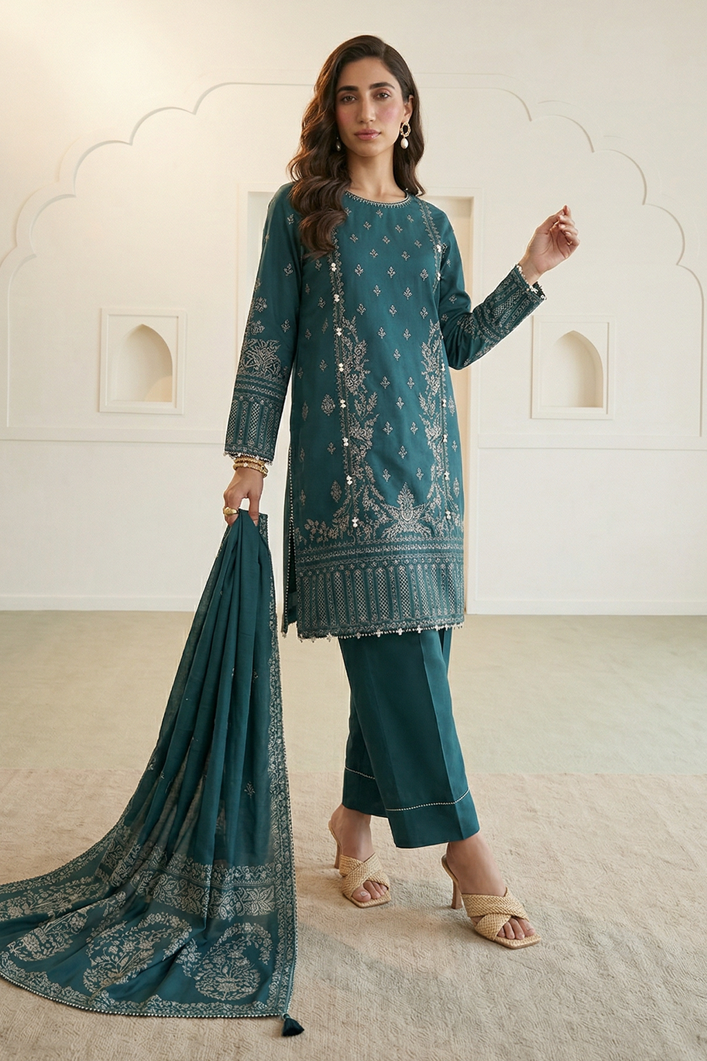 Embroidered Shirt Shalwar Dupatta - 0918