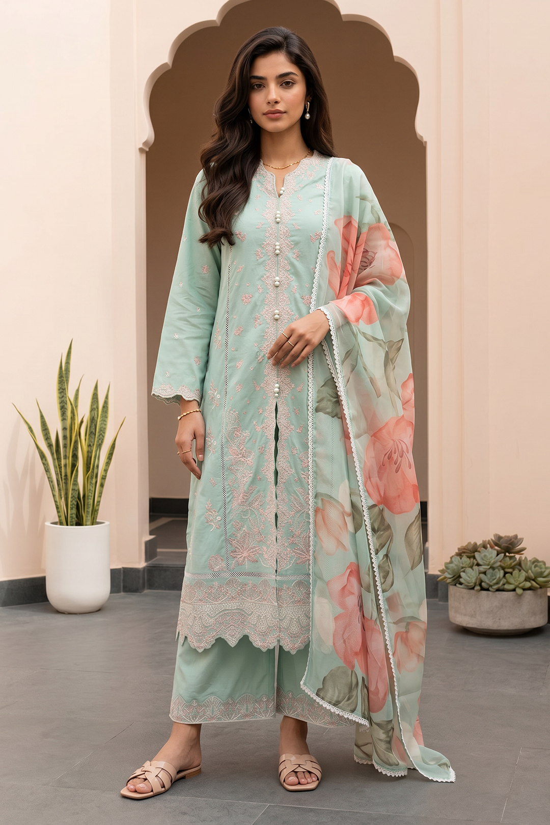 Embroidered Shirt Shalwar Dupatta - 1048