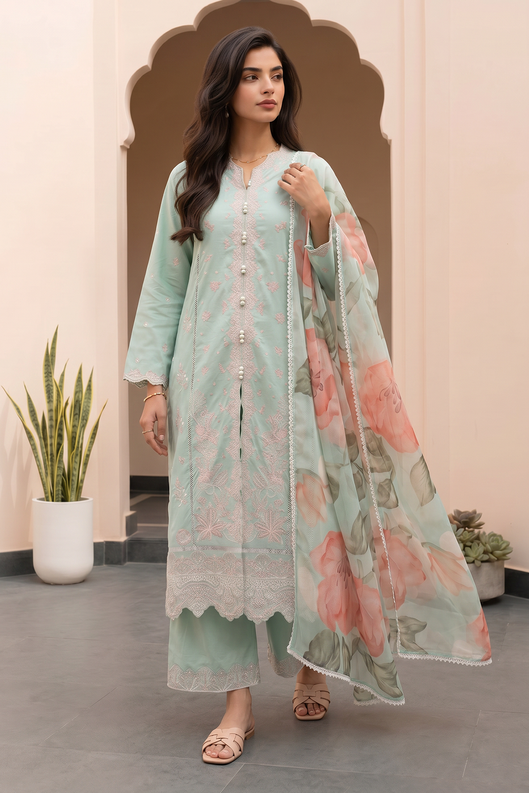 Embroidered Shirt Shalwar Dupatta - 1048