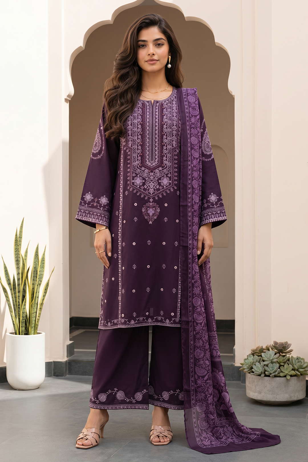 Embroidered Shirt Shalwar Dupatta - 1054