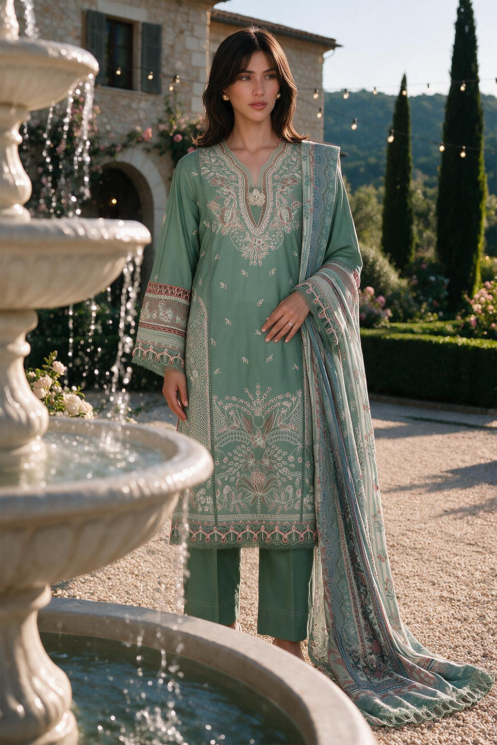 Embroidered Shirt Shalwar Dupatta - 4134
