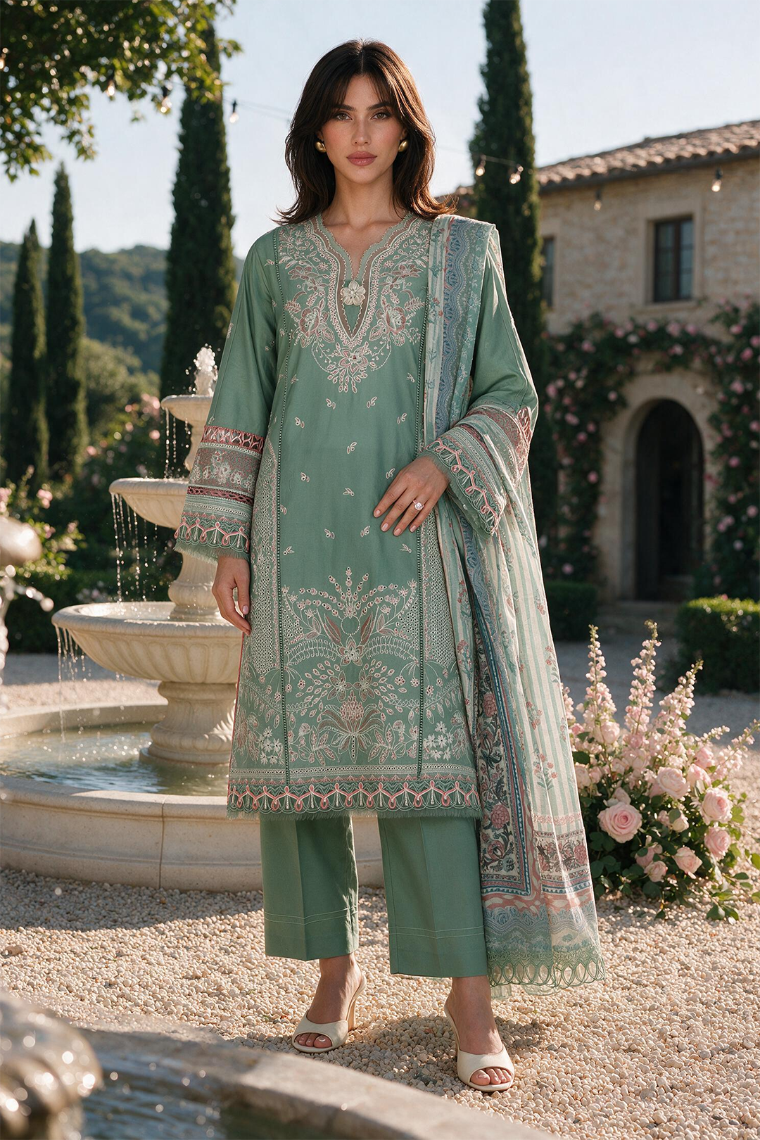 Embroidered Shirt Shalwar Dupatta - 4134