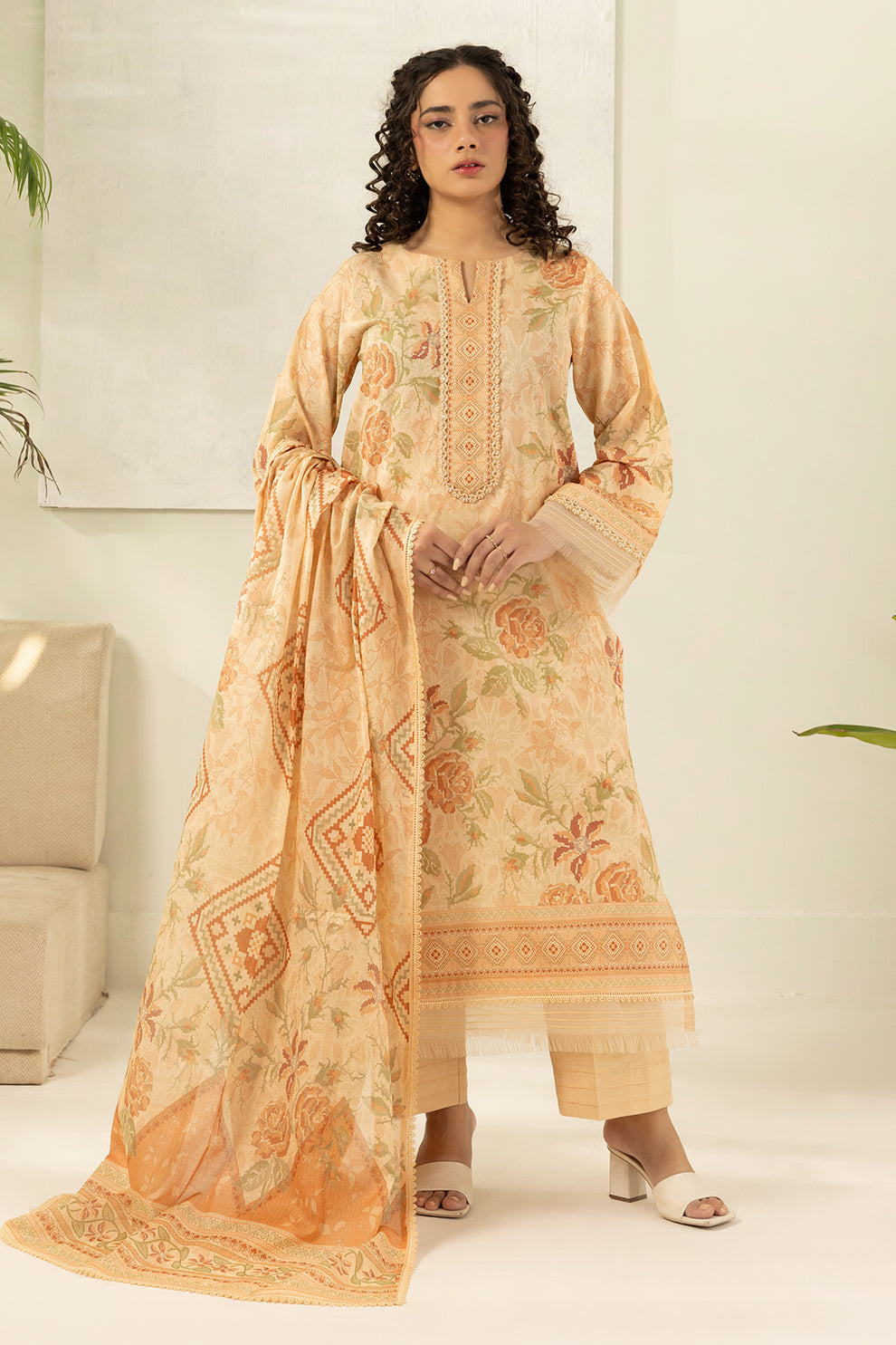 Peach orange Unstitched for Women