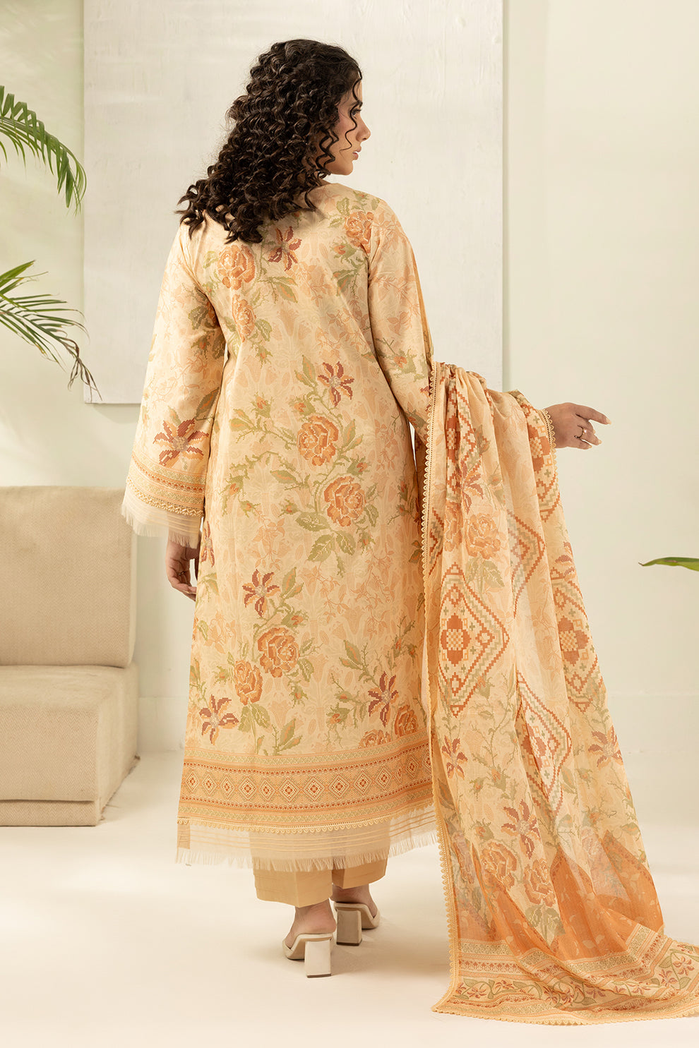 Peach orange Unstitched for Women