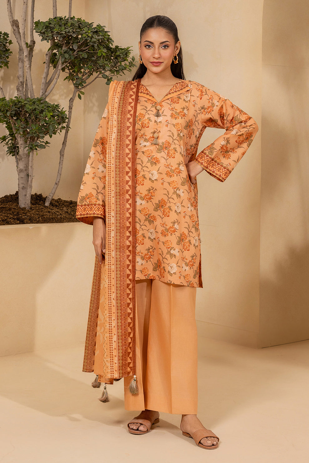 Peach orange Unstitched for Women