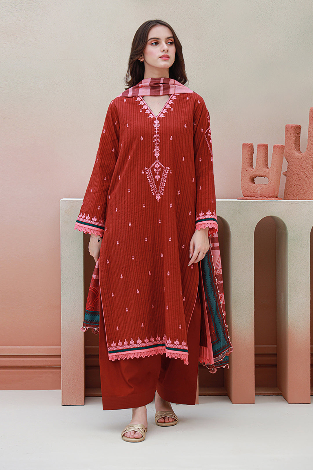 Embroidered Shirt Shalwar Dupatta - 0845