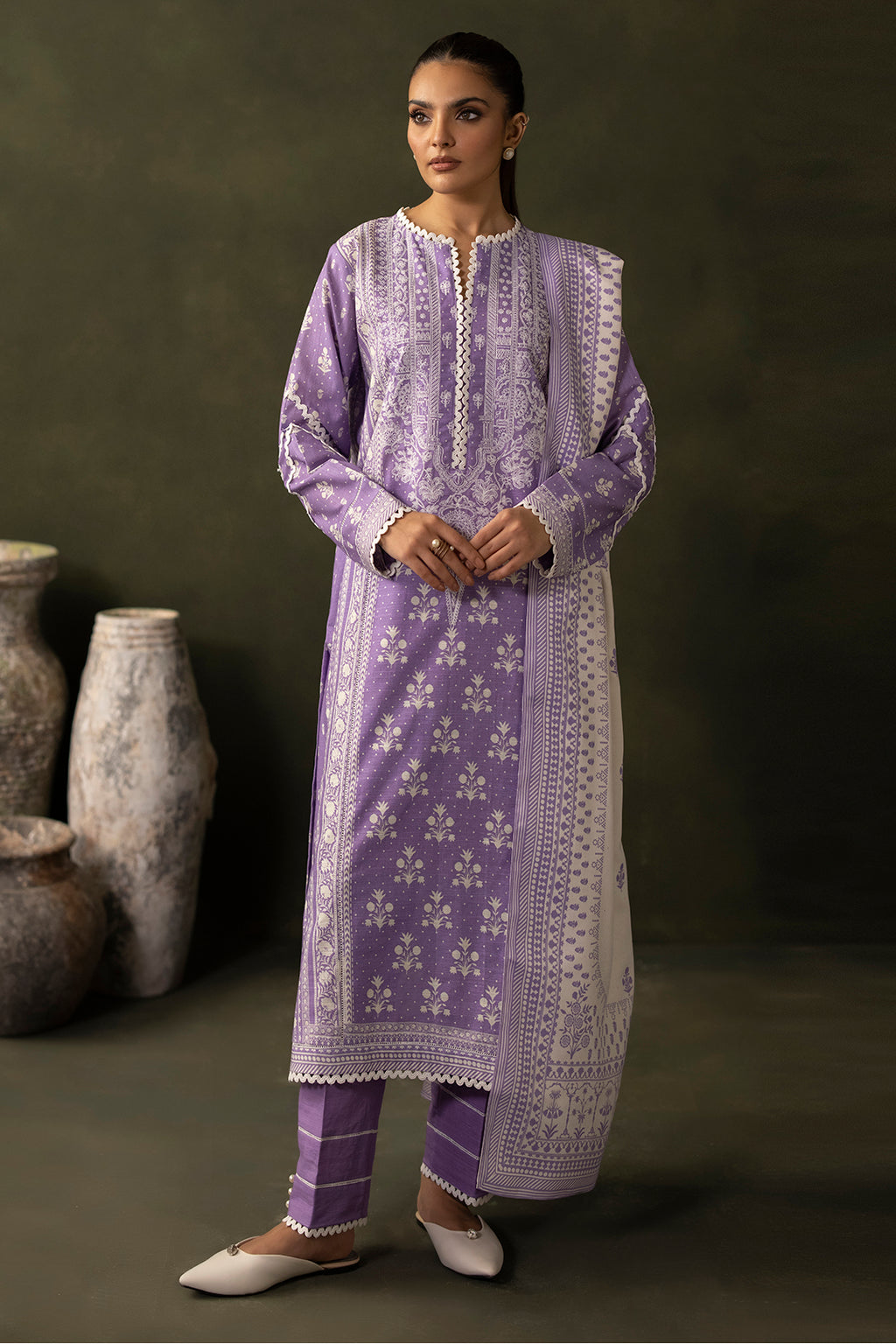 Embroidered Shirt Shalwar Shawl - 0222