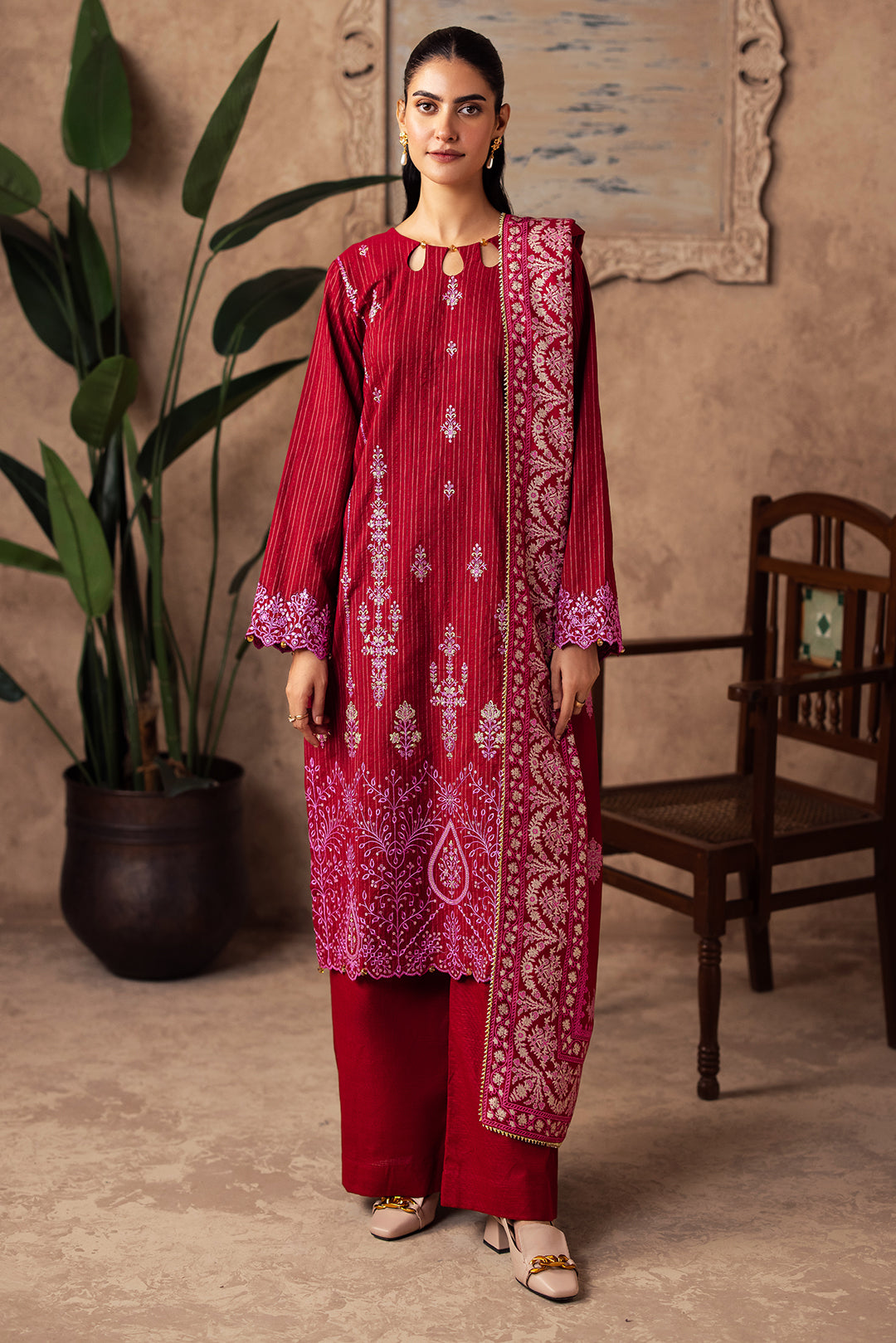 Embroidered Shirt Shalwar Shawl - 0231