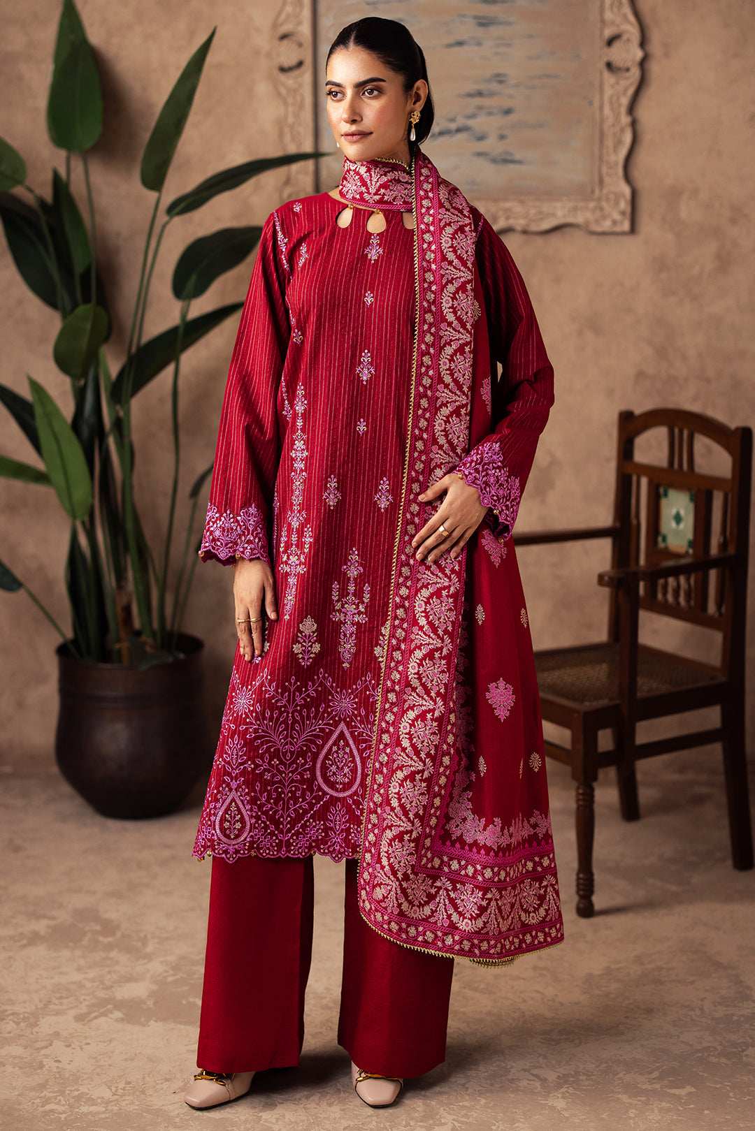 Embroidered Shirt Shalwar Shawl - 0231