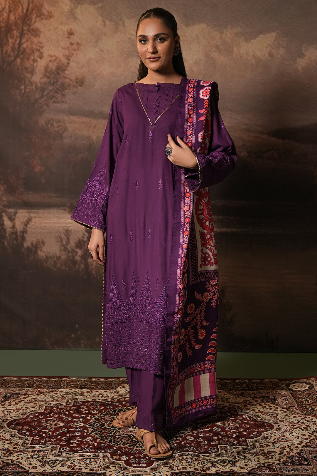 Embroidered Shirt Shalwar Shawl - 0248