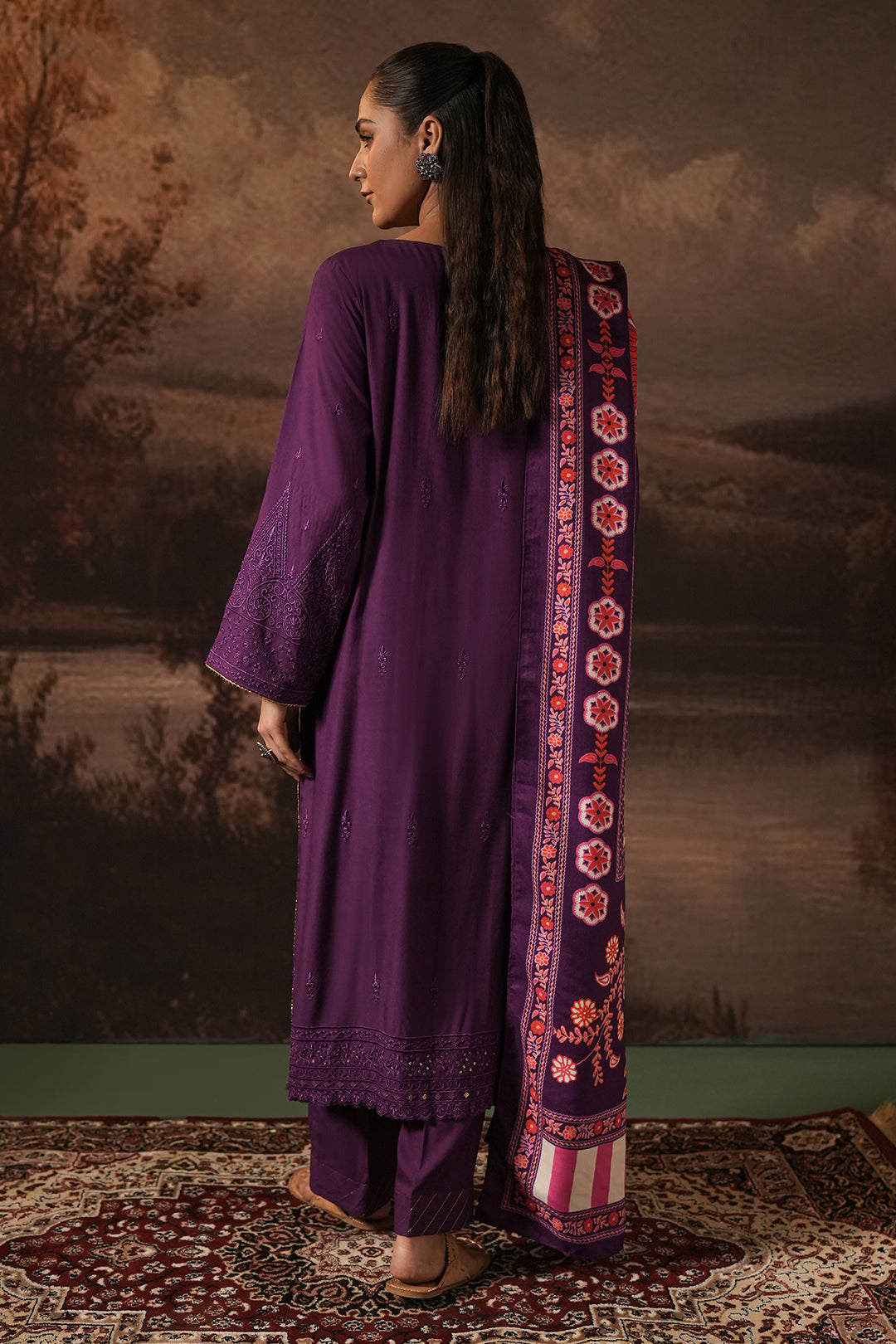Embroidered Shirt Shalwar Shawl - 0248