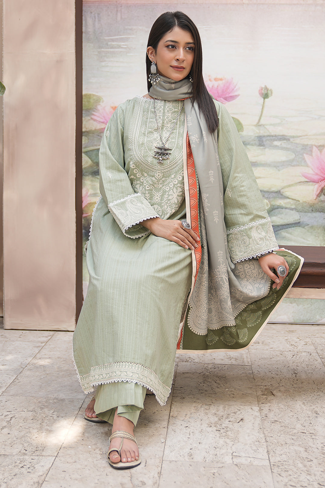 Embroidered Shirt Shalwar Shawl - 0408