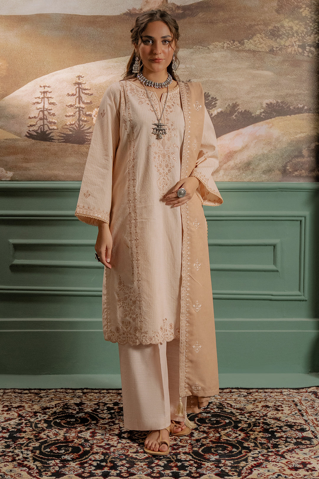 Embroidered Shirt Shalwar Shawl - 0410