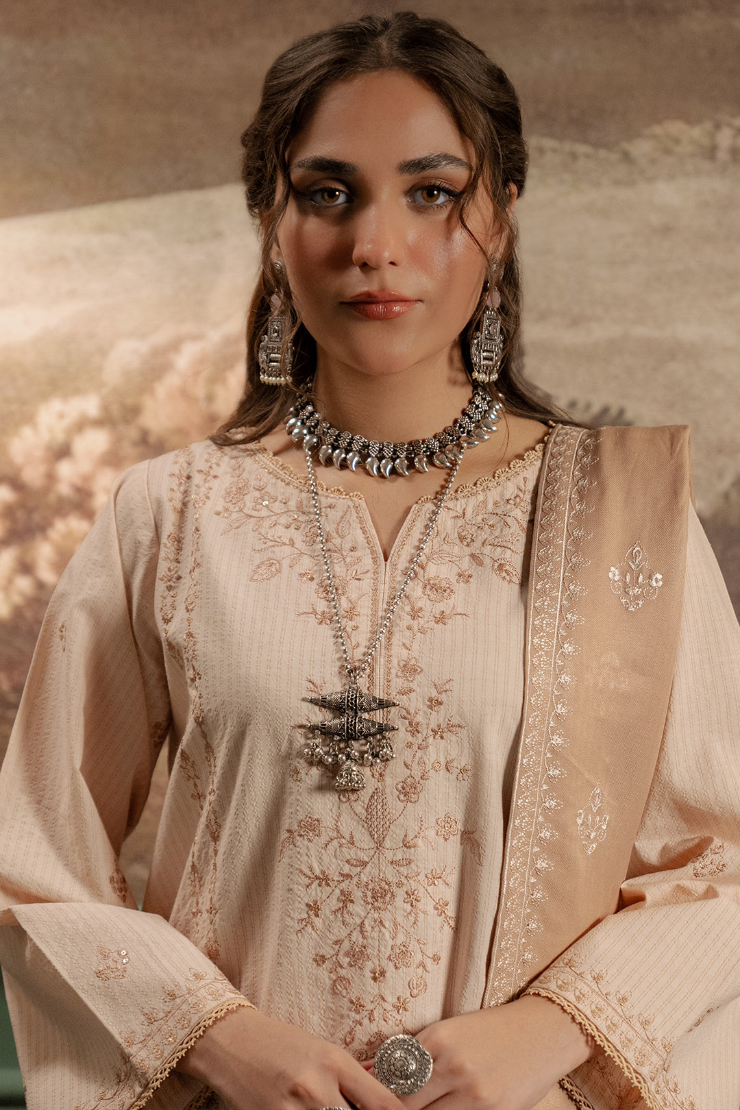 Embroidered Shirt Shalwar Shawl - 0410