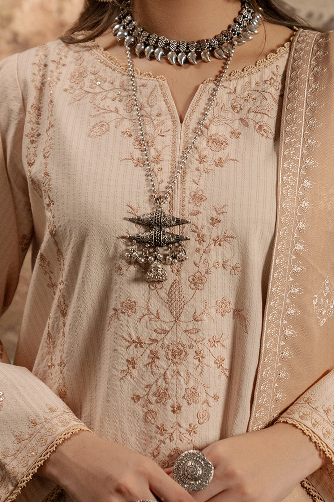 Embroidered Shirt Shalwar Shawl - 0410