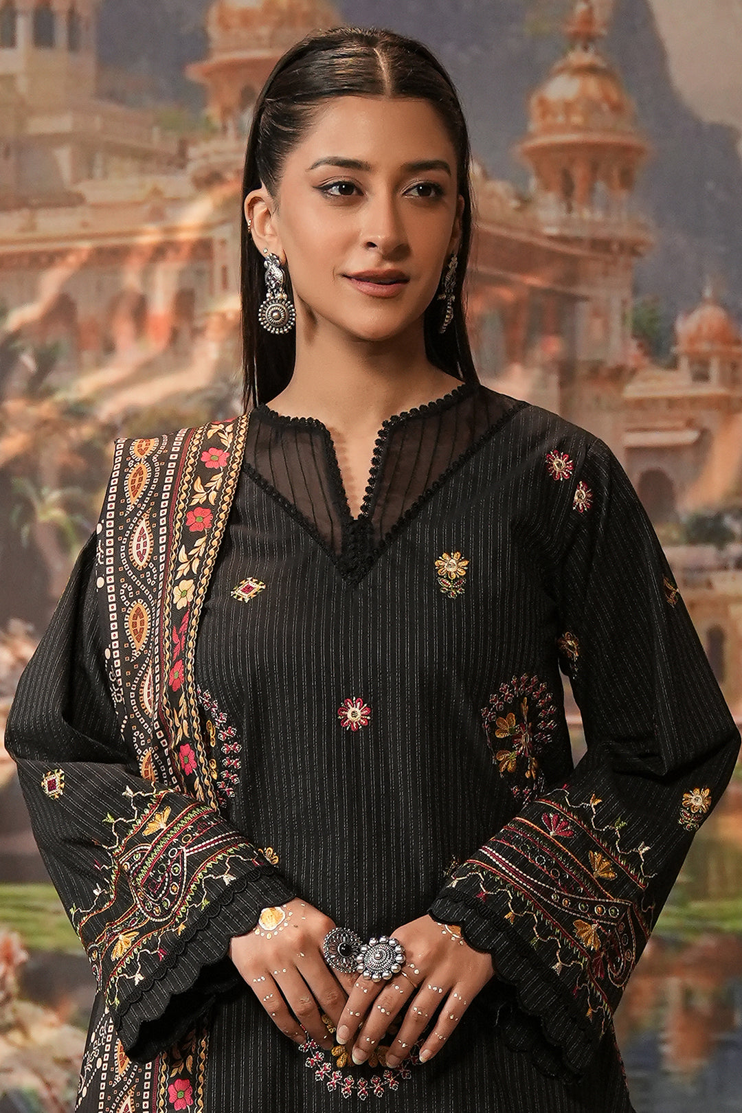 Embroidered Shirt Shalwar Shawl - 0482