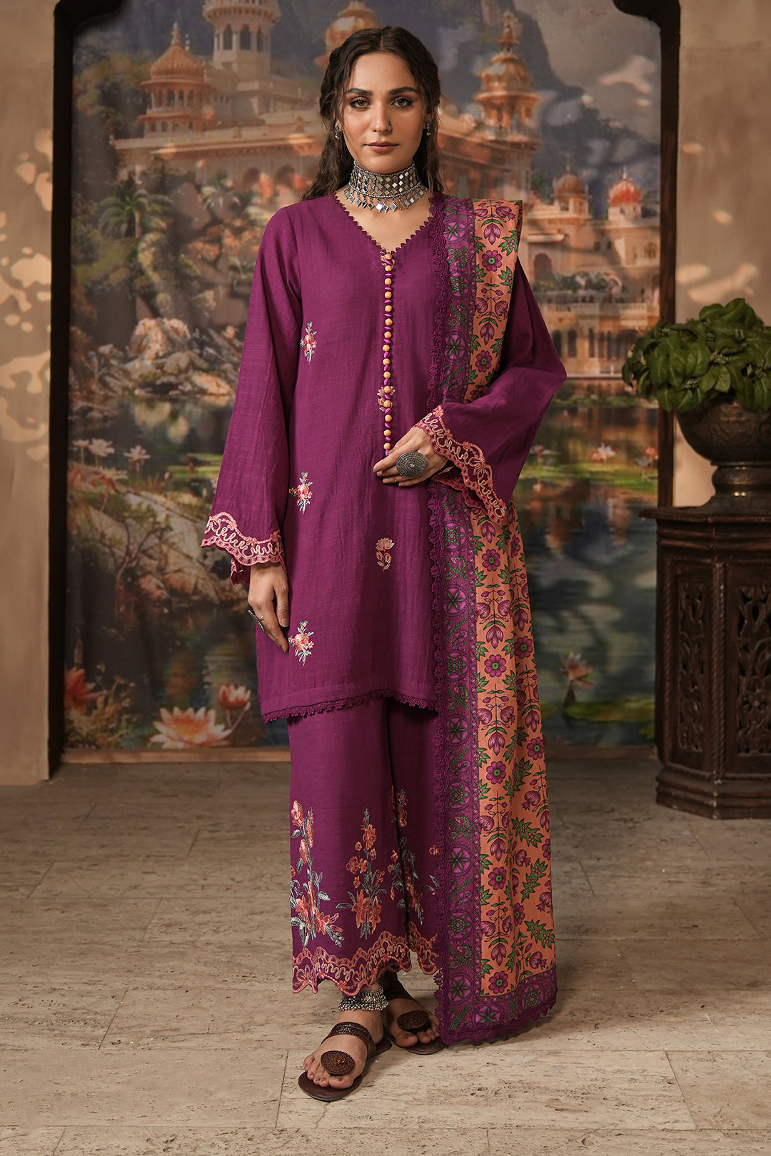 Embroidered Shirt Shalwar Dupatta - 0487