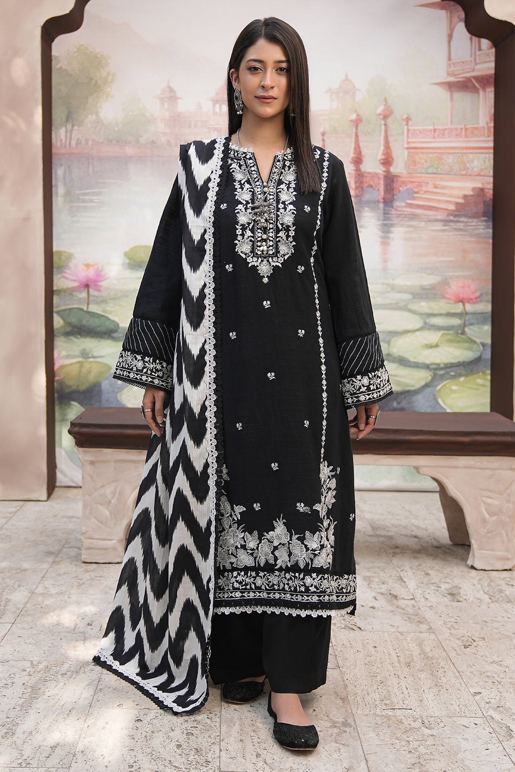 Embroidered Shirt Shalwar Shawl - 0490