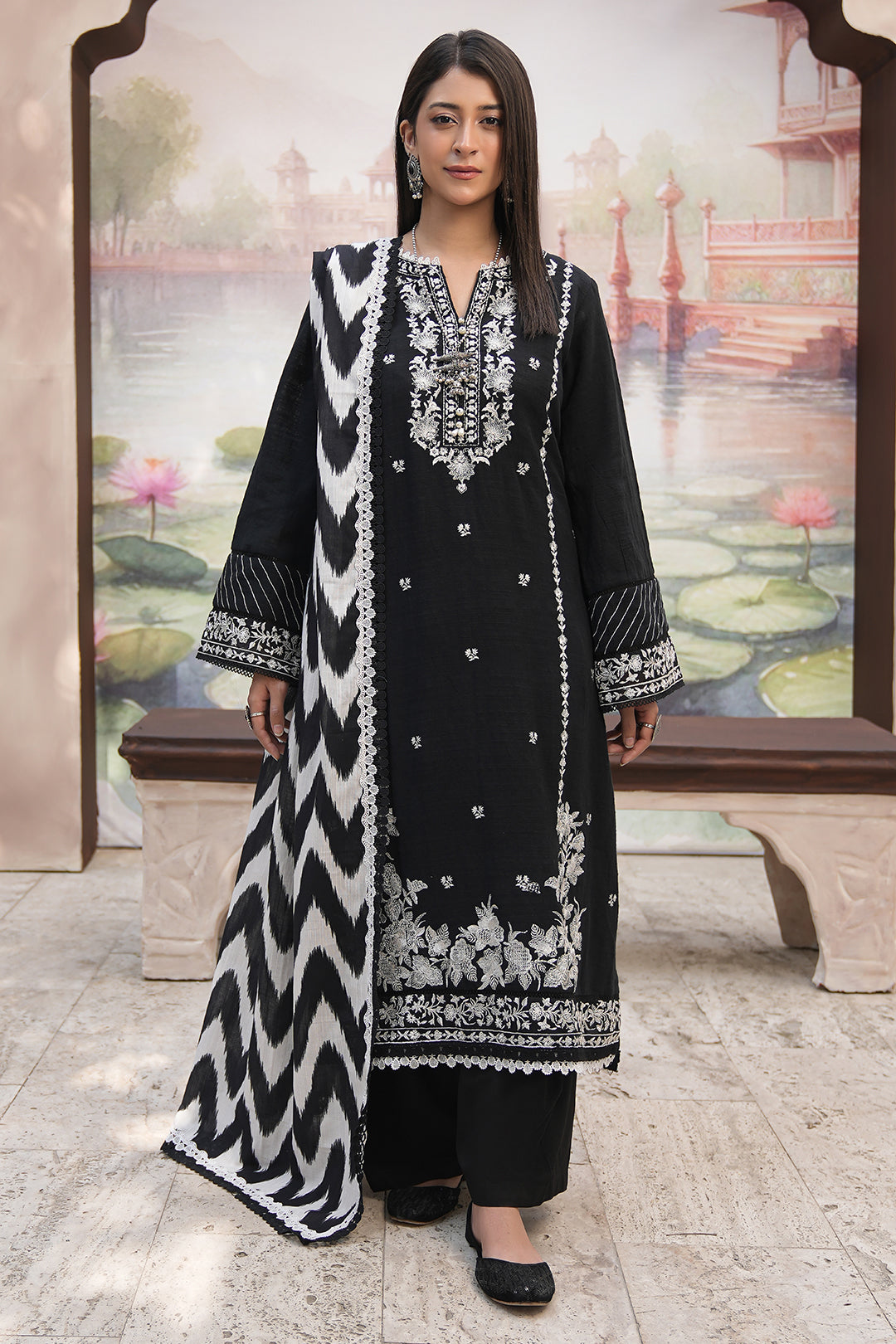 Embroidered Shirt Shalwar Shawl - 0490